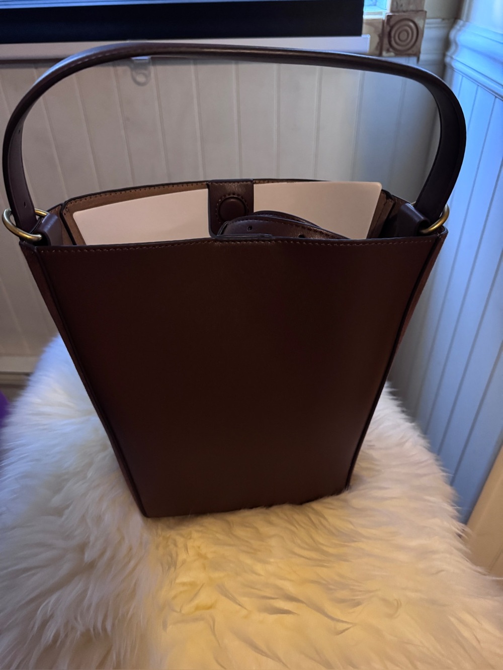 Zara Brown Structured Leather Bucket Shoulder Bag brand new